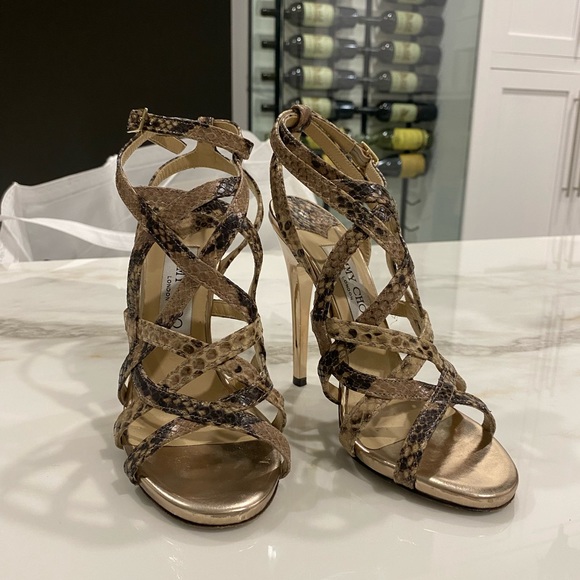 Jimmy Choo Strappy Snake Print Heels- Size 35 - Picture 1 of 2